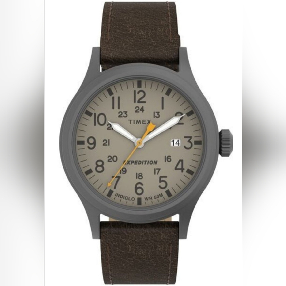 Timex Expedition Scout 40mm Khaki Case with *RARE GRAY* Leather Strap, TW4B23100